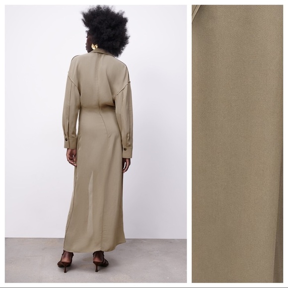 NWT Zara Limited Edition Khaki 100% Viscose Longline Collared Shirt Dress Size S - Picture 8 of 15
